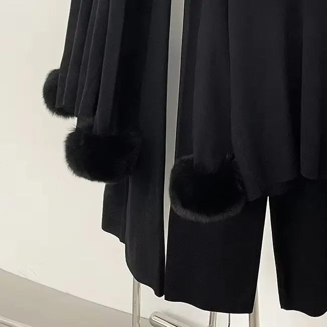 

FURYOURSELF Fashion Real Fox Fur Collar Sweater Suit Female Autumn Winter Clothing Women Raccoon Fur Pullovers Trousers Set Lady