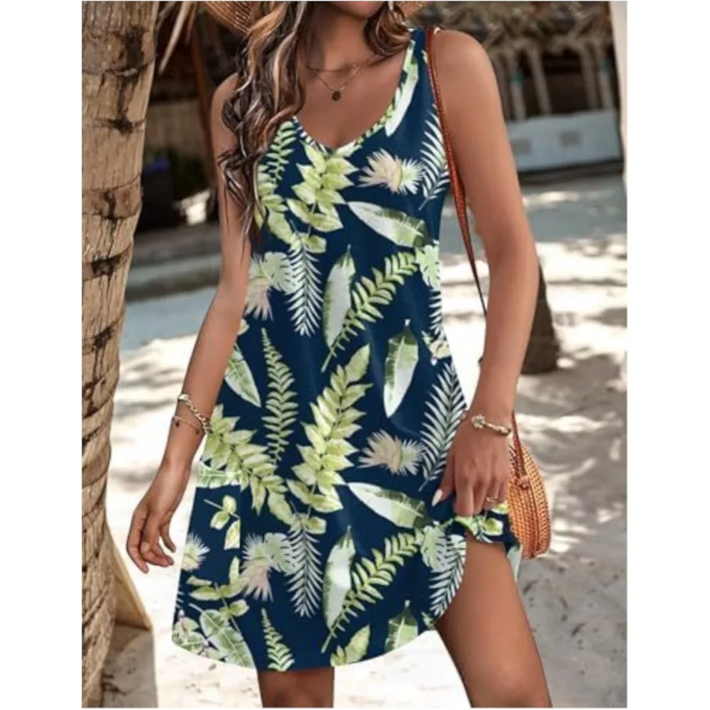 2025 여름 캐주얼 탱크 탑 스커트 포켓 여름 보헤미안 비치 스커트 꽃 티셔츠 드레스 Damen 모드 짧은 드레스