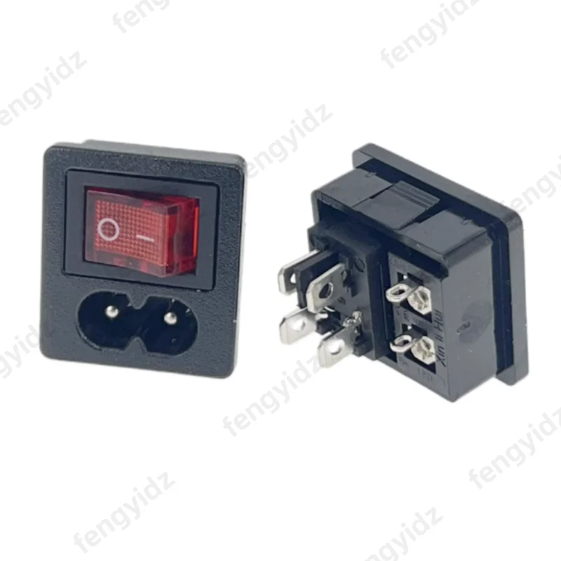 Red Rocker Switch Fused Inlet Power Socket Fuse Switch Connector Plug Connector 250V AC