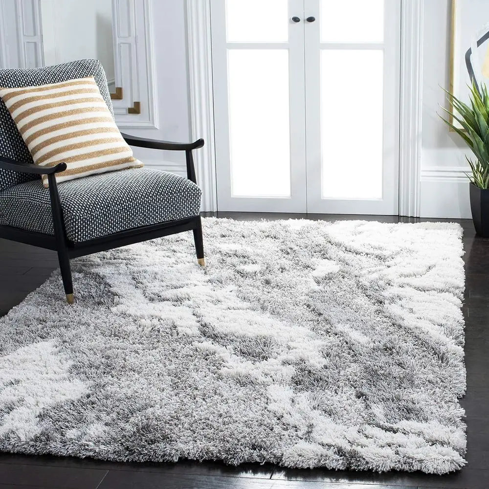 

Shag Collection Area Rug - 6' x 9', Grey & Ivory, Modern Abstract Design, Non-Shedding & Easy Care, 2-inch Thick Ideal for High