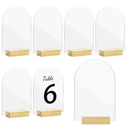 10pcs Blank Clear Acrylic Sign with Wooden Stands DIY Acrylic Arch Table Numbers for DIY Name Card Gifts Event Party Sign Deco