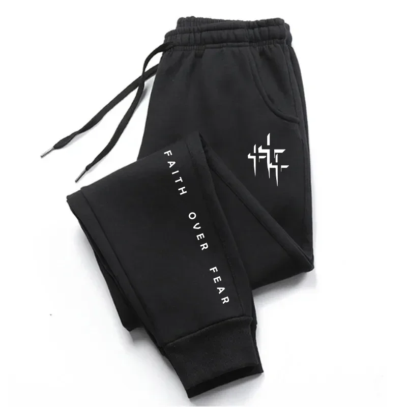 Pantalon de jogging sport décontracté de haute qualité pour homme, motif Faith Over Fear, confortable et doux, idéal pour la maison et l'extérieur, toutes saisons