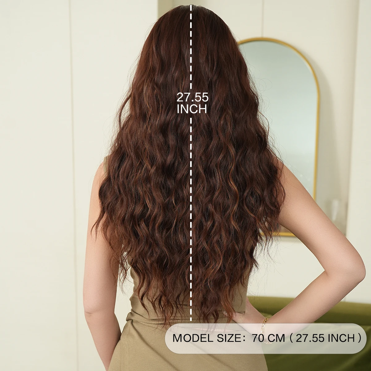 7JHH WIGS Long Water Wave Mocha Brown Wig for Women Synthetic Modest Fashion Heat-Resistant Middle Part Wear and Go Wigs - view 4