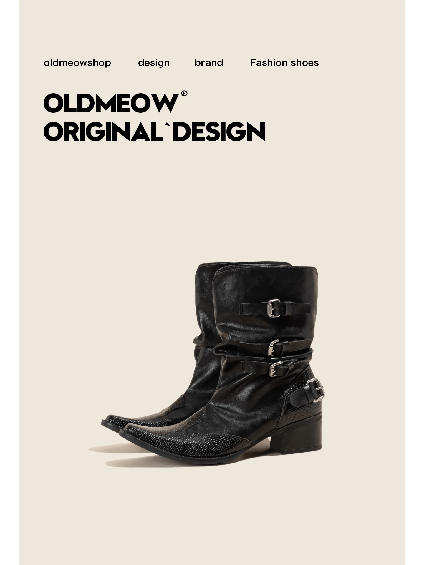OldMiao Women's Knight Boots Sharp Toe Belt Buckle Fashion Crumpled Short Boots Winter Season mid Heel Retro Style Ultrafine ...