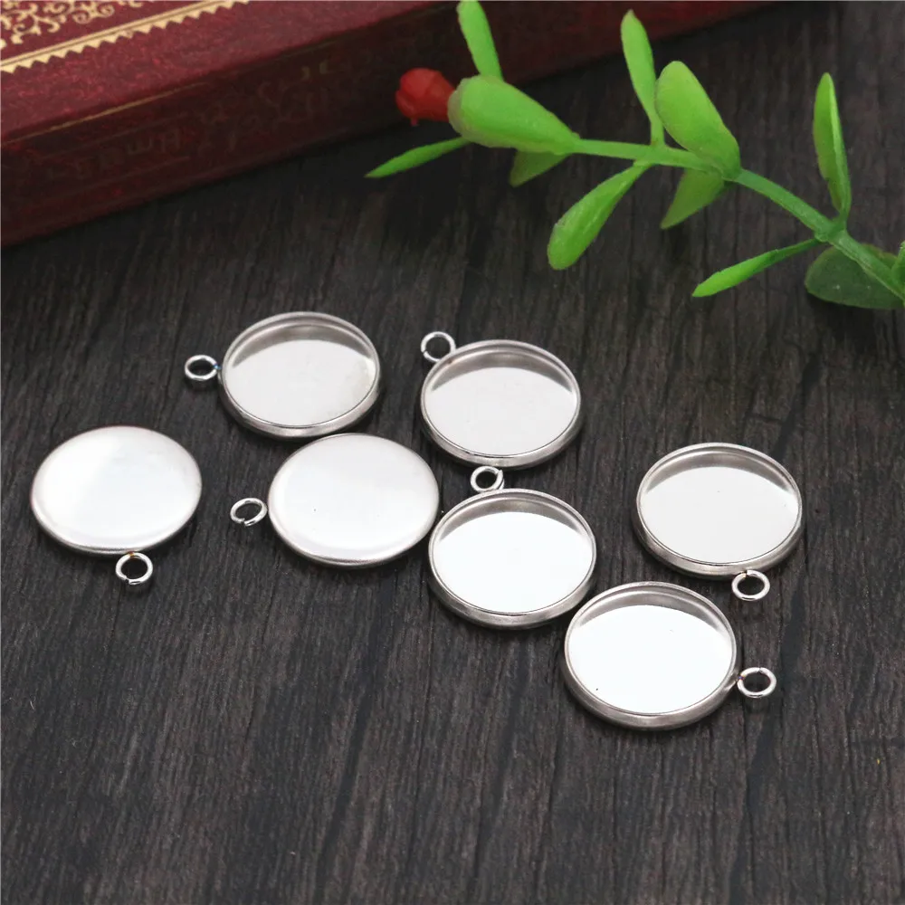 20pcs 8mm 10mm 12mm Inner Size Stainless Steel Material One Loop Style Cabochon Base Cameo Setting Charms Pendant Tray