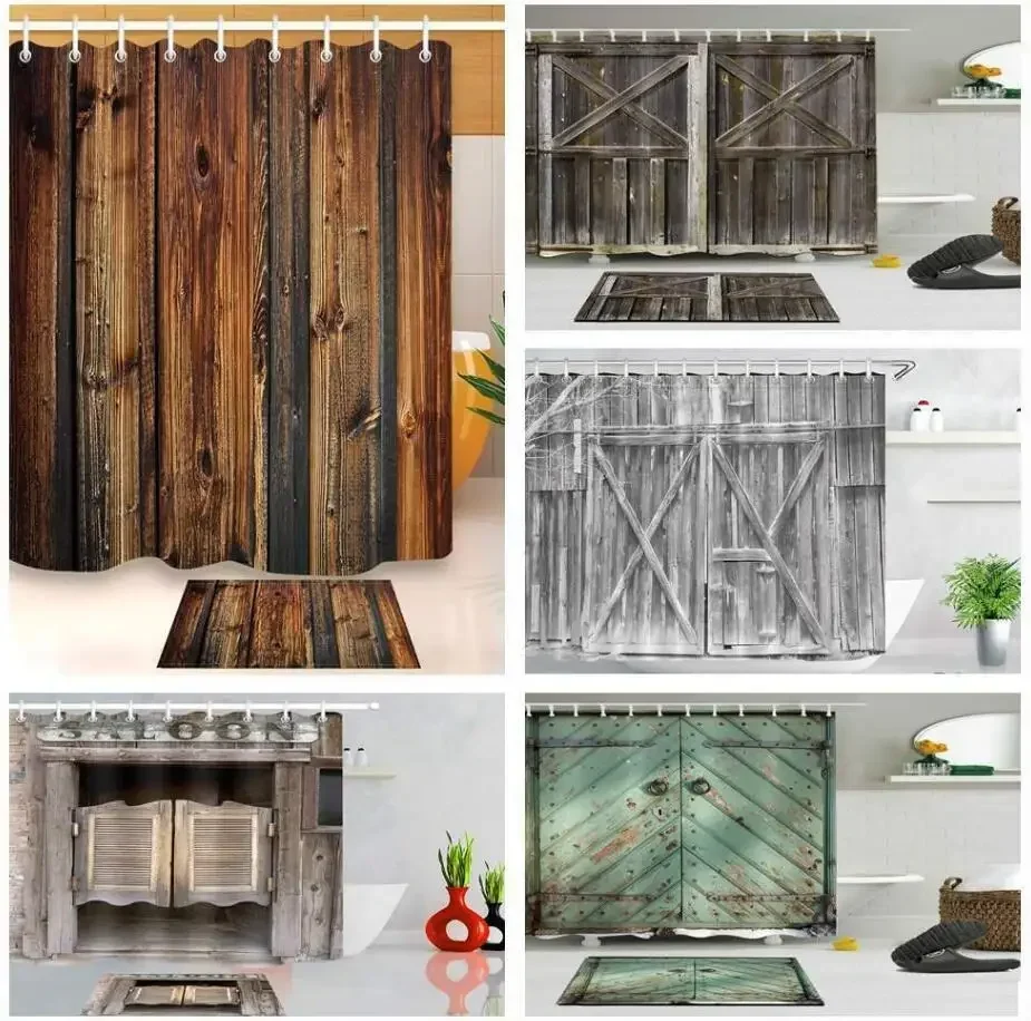 Antique Wood Printed Shower Curtain Set Waterproof Waterproof Bathroom Shower Accessories cortina de la ducha