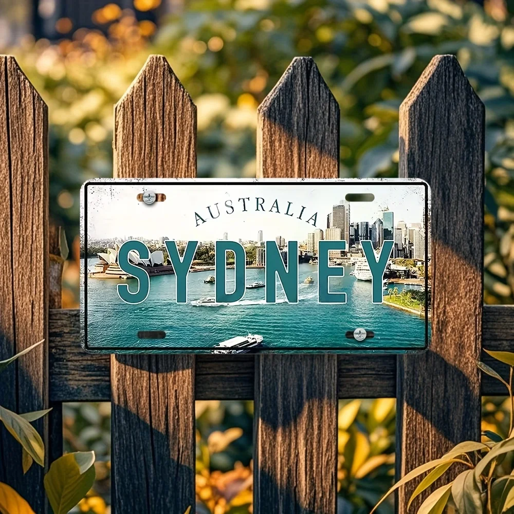 لوحة ترخيص سيدني أستراليا - عتيقة - تصميم جسر سيدني هاربور وأوبرا هاوس، لهجة أزرق مخضر - معدن ألومنيوم عالي التحمل