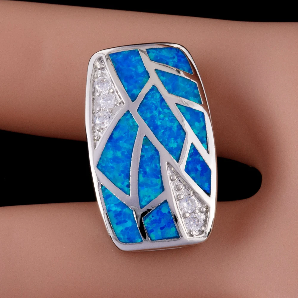 KONGMOON Tree Leaf Pattern Ocean Blue Fire Opal CZ Jewelry for Women Pendant for Necklace