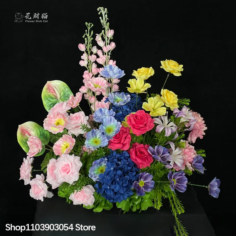 5D Künstliche Rosa Hortensien-Rosen-Bodenblumenreihe für Hochzeitstische, Floristik, Gewerbliche Platzgestaltung, Raumteiler, Hotel-Szenen-Dekoration – Detail 8