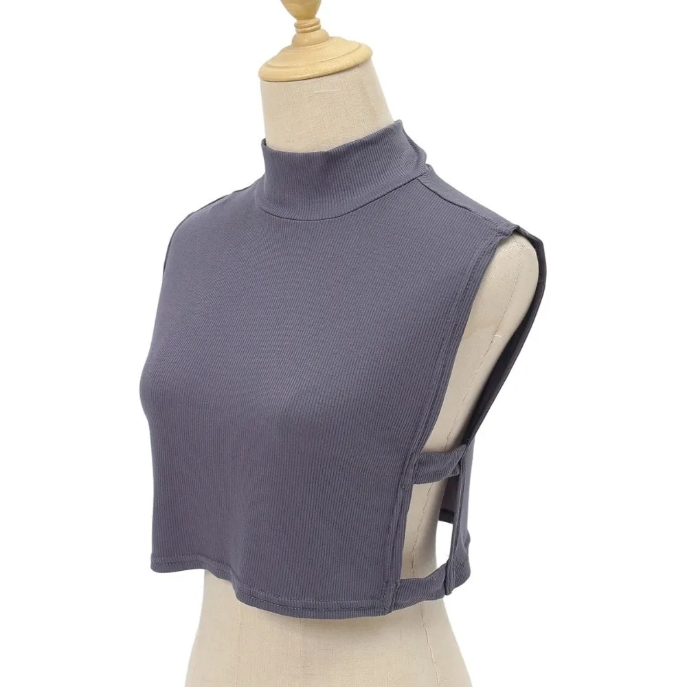 Solid Color Mock Neck Crop Top Sleeveless Side Cut Out Ribbed Knit Crop Top Ribbed Knit Faux Two Piece Faux Two Piece Tank Top