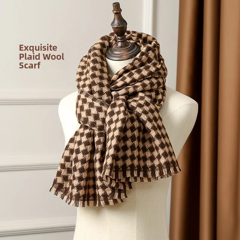 classic-plaid-wool-scarf-women's-pure-cashmere-warm-neck-warmer-thick-long-large-shawl-autumn-winter-new-arrival