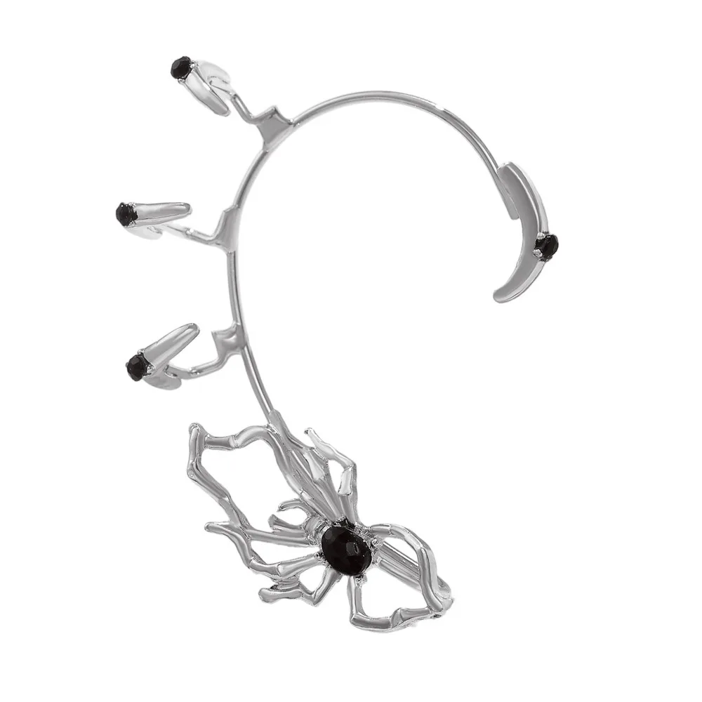 Exaggerated Personality Black Crystal Silver Color Spider Clip Earrings for Women Korean No Ear Holes Hot Girl Jewelry Accessory view 6
