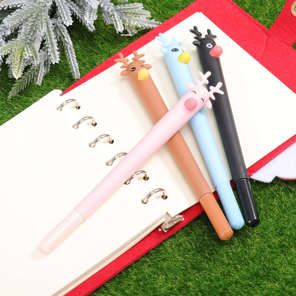 

8Pcs Deer Ballpoint Pen Set Blue Ink Creative Cartoon Design Smooth Writing No Skid Comfortable Grip for School Office Home Use