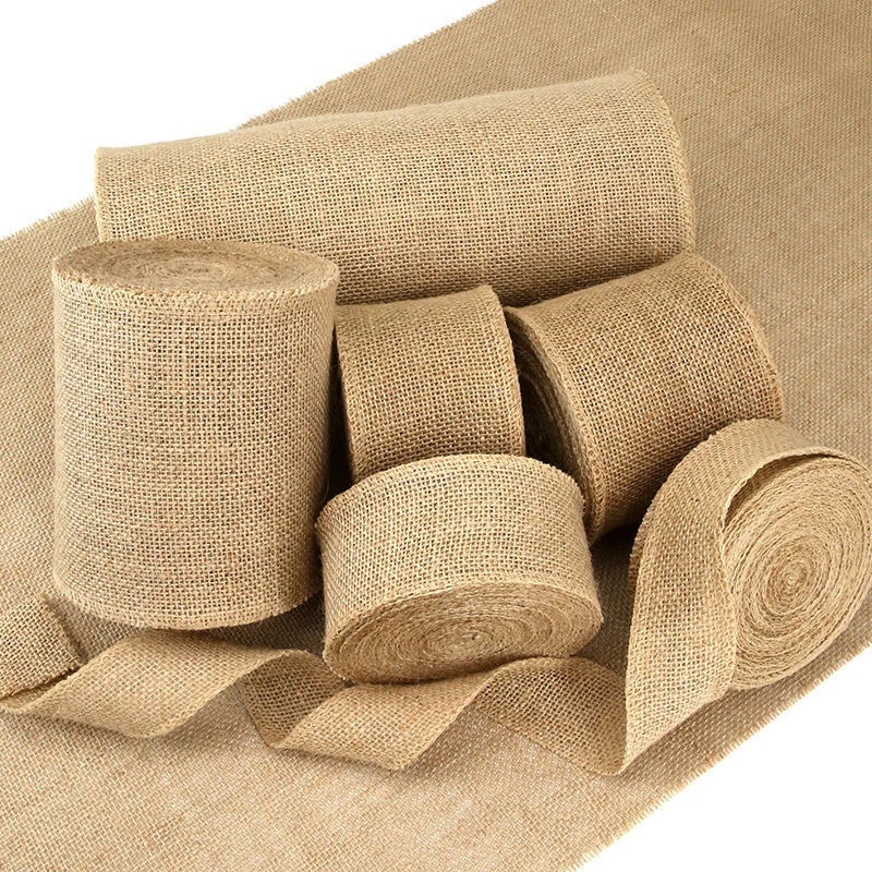 Natural Vintage Jute Ribbons Gift Bows Burlap DIY Wedding Sewing Clothing Christmas Jute Hemp Fabric Roll Crafts Decoration