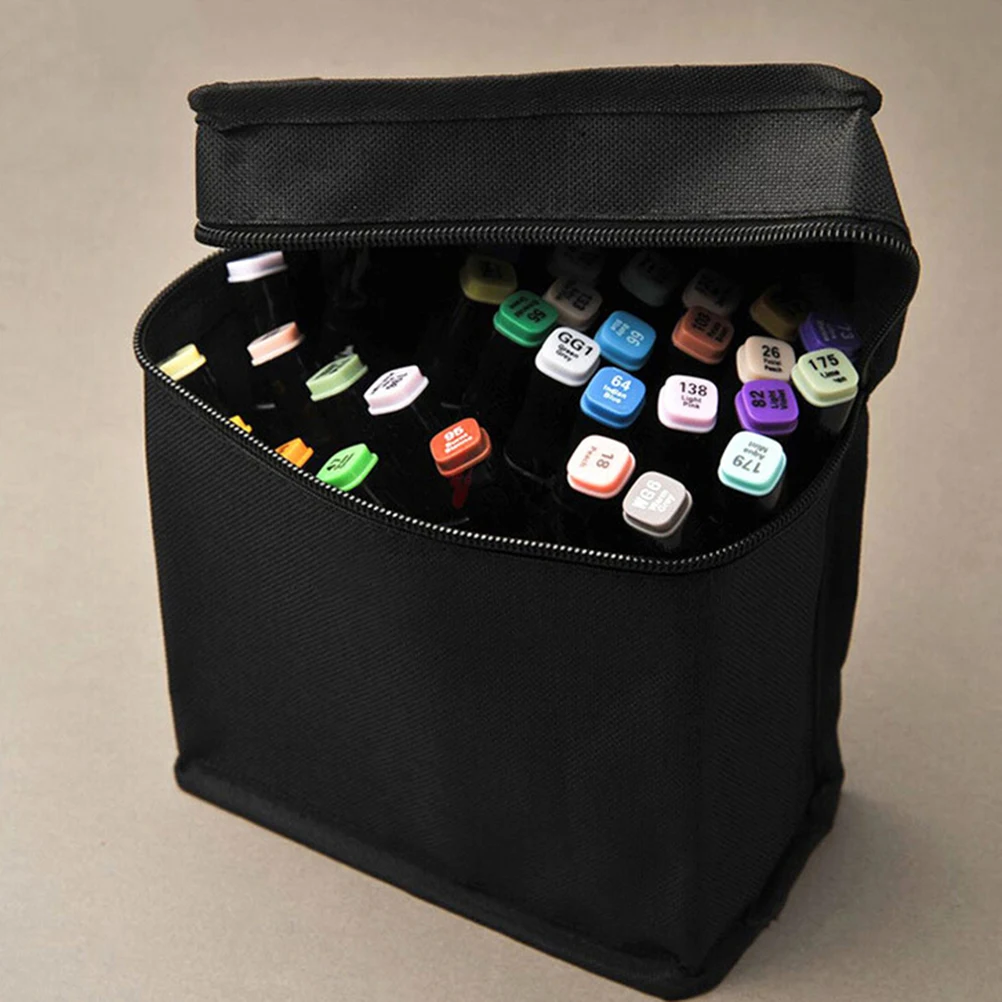 Hold Marker Pen Storage Bag Large Capacity Zipper Black Folding Art Markers Zipper Canvas Storage Pencil Bag 36/48/60/80Pcs