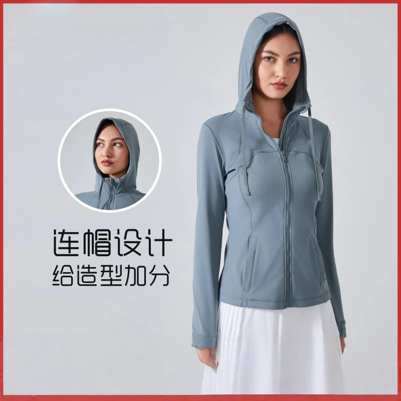 New Women's Jacket Hooded Fast Drying Stretch Zipper Outdoor Running Walking Mountaineering Yoga Young Ladies' Outerwear