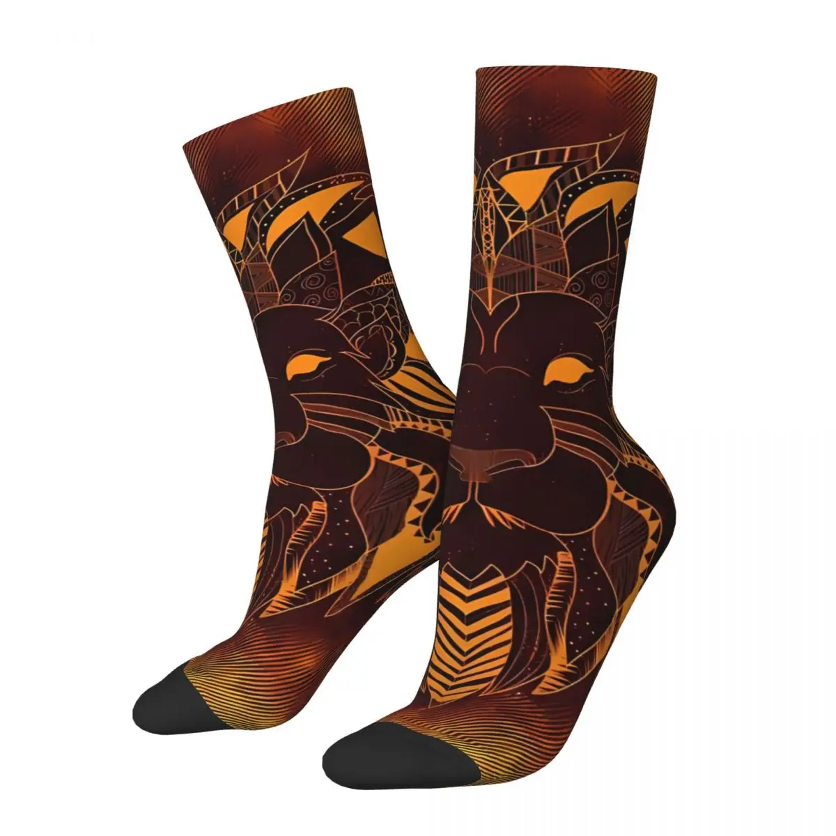 Happy Men's Socks Unique Vintage Golden Lion And Damask Street Style Crazy Crew Sock Gift Pattern Printed