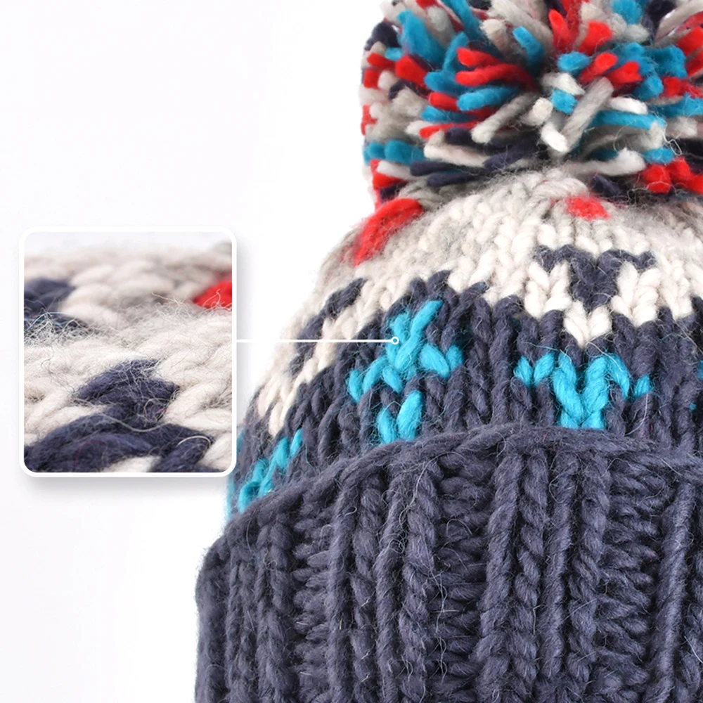 Fashion Cute Print Embroidery Beanies Hats for Women Men Winter Wool Warm Fur Pompom Baggy Knit Hat Bonnet Caps Gorros Invierno