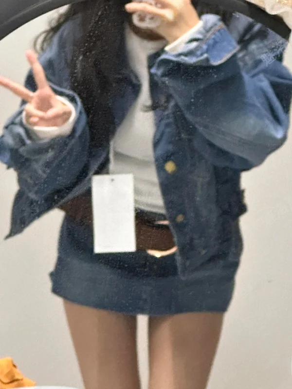 

Ретро-комплект в гонконгском стиле: свободные джинсы с низкой талией и модная женская двойка с коротким рукавом и длинной рубашкой Pure Desire