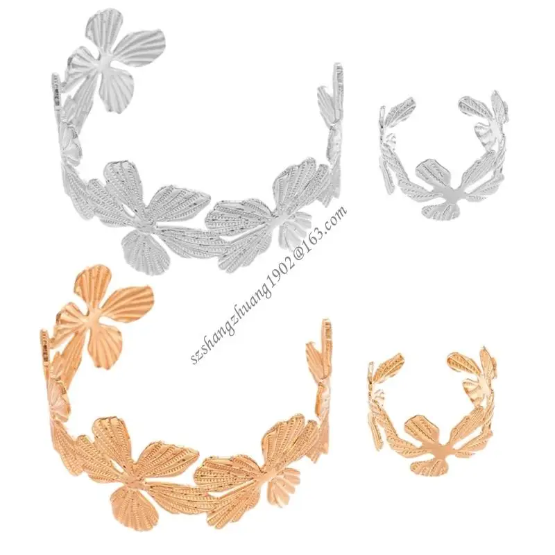 Q6RB 2PCS سوار زهرة قابل للتعديل وحلقات المطابقة مجموعة مجوهرات معدنية متينة #1