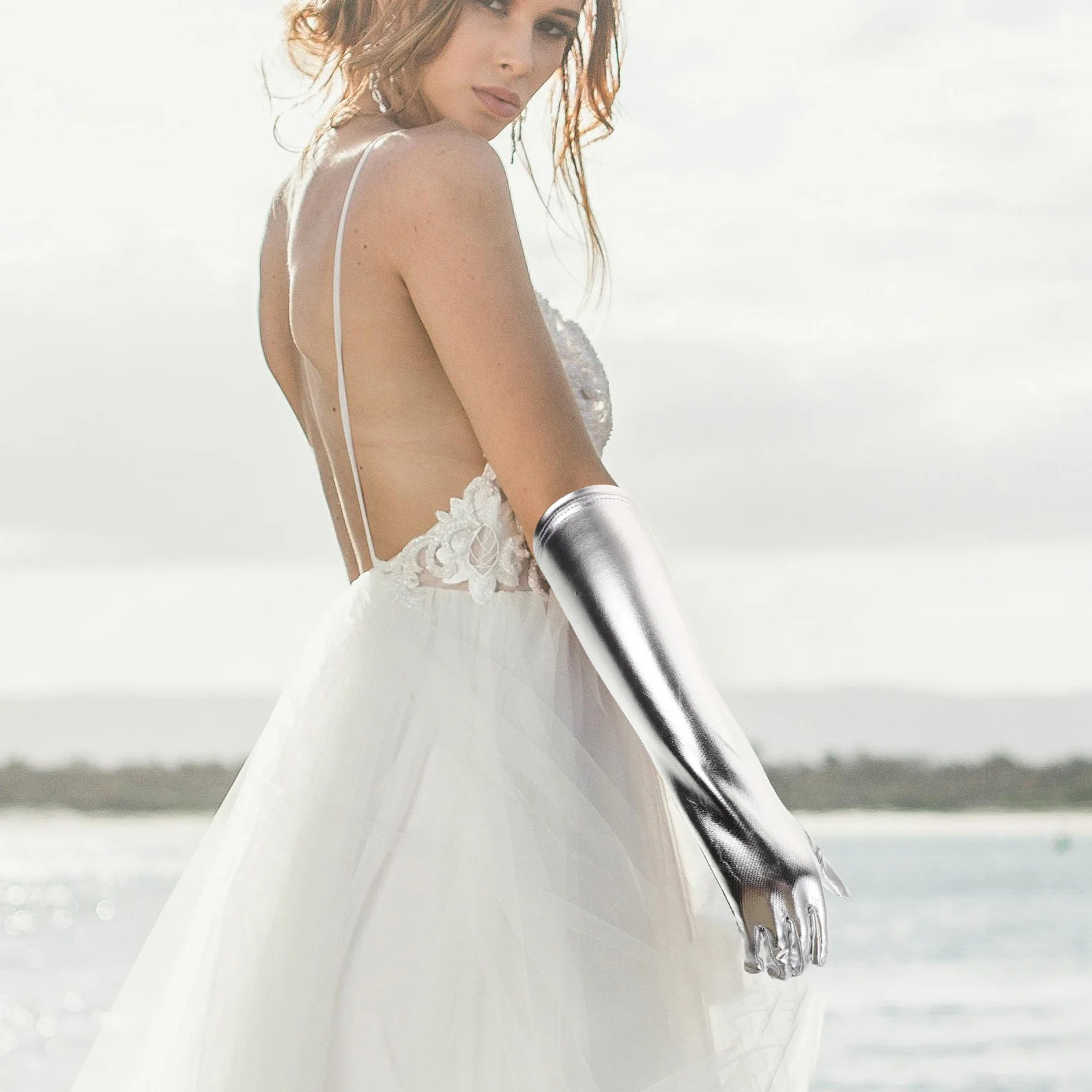 

1Pair Patent Women Long Gloves Shiny Wet Look Elbow Length Party Cosplay Costume Accessories Metallic Dress Up