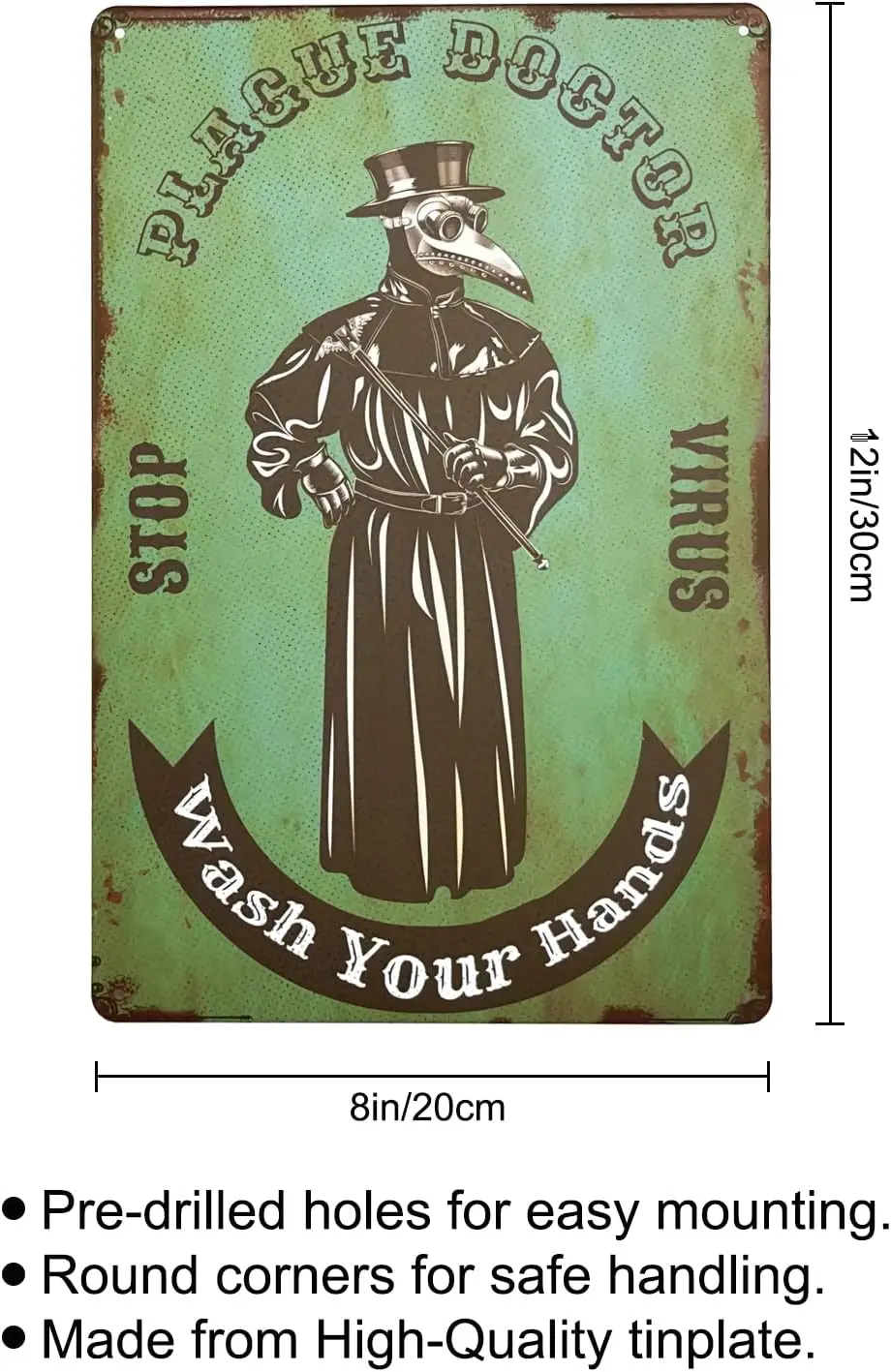 Wash Your Hands Sign Vintage Metal Tin Signs Plague Doctor Retro Signs Funny Bathroom Signs for Farmhouse Decor/Cafe Bar Decor/T