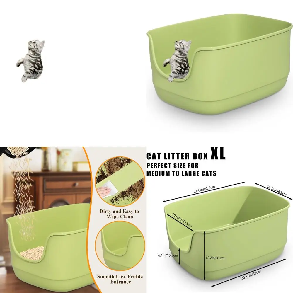 

Большой лоток для кошек, высокий, 24.6x18.3x12.2 дюйма, с защитой от разбрызгивания для нескольких кошек, зеленый