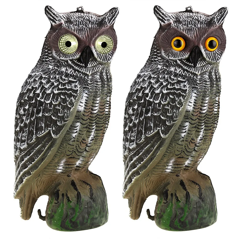 Owl Keep Birds Away Owl Decoy Solar Powered Owl Hunting Sculpture Bird Scarer Deterrent Statue Outdoor Garden Yard Lawn Decor