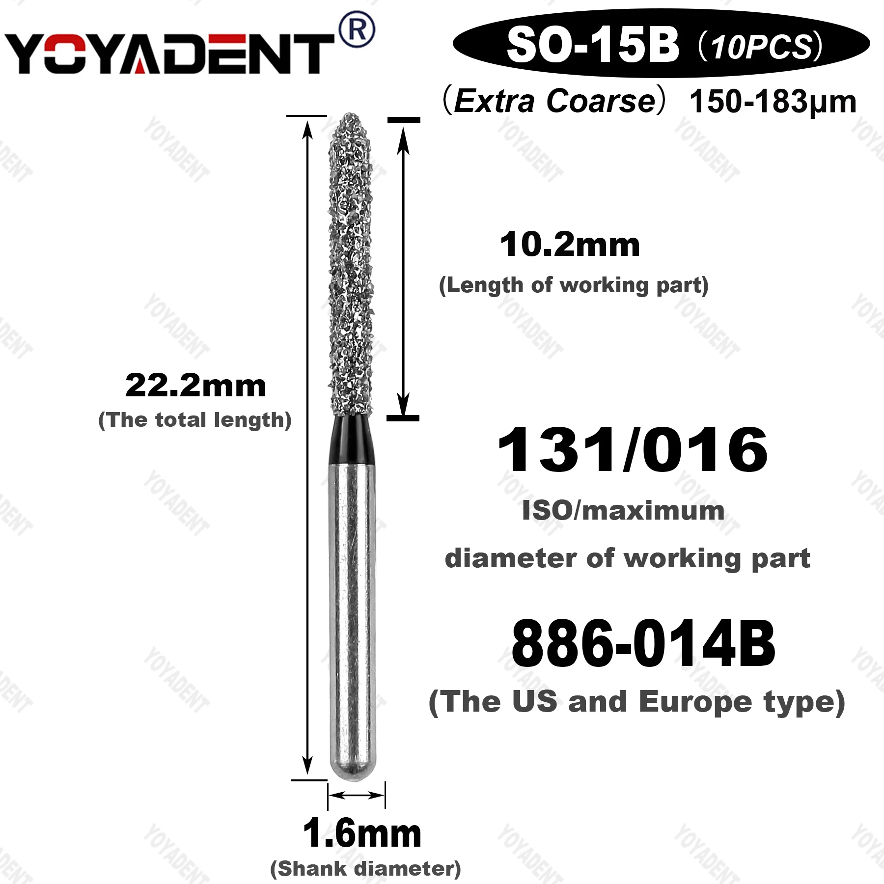 10 Teile/paket SO Typ Extra Grob/Grob/Standard Dental Diamant Bohrer Zahnmedizin Bohrer Für High Speed Handstück dia.1,6mm