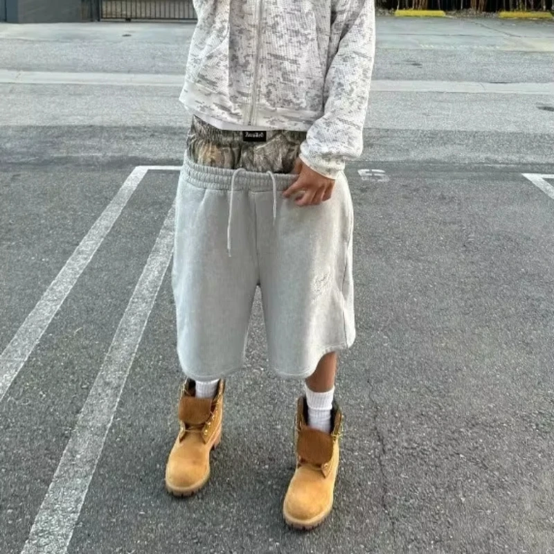 Y2K Retro Shorts Camouflage Pattern Street Wear Same Paragraph For Men Women Harajuku Hip-hop Casual Double Sport Pants Tide