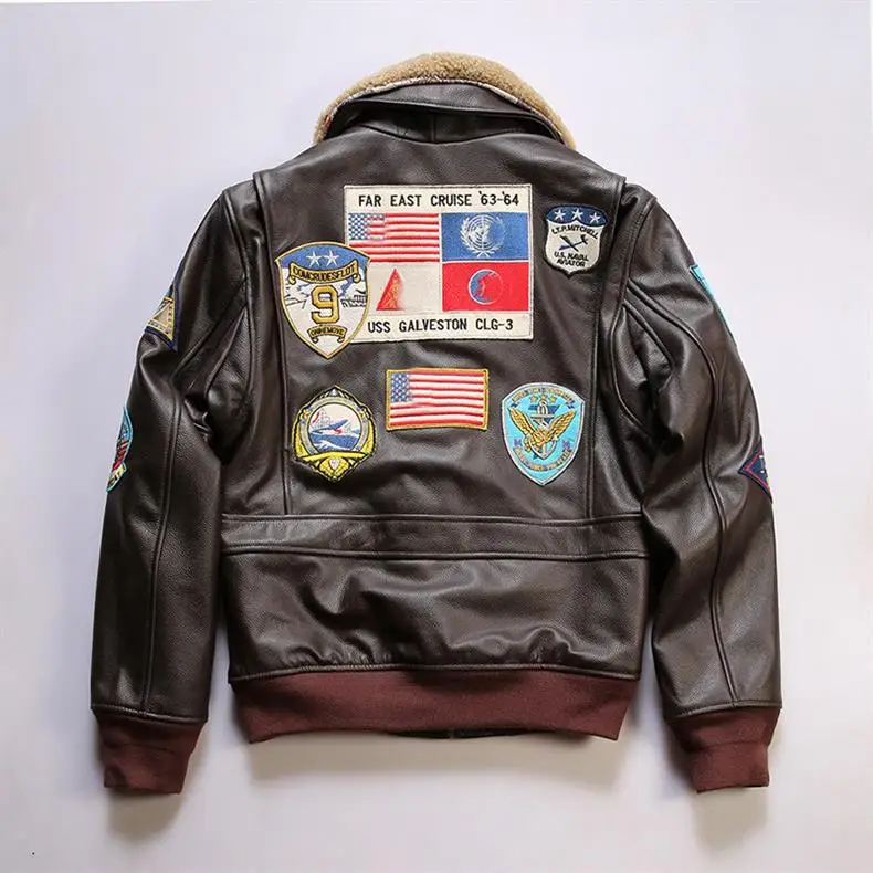 2024 New Men TOP GUN Pilot Genuine Leather Jacket Fashion 17 mark G1 pilot jacket Wool Collar Cowhide Winter Coats