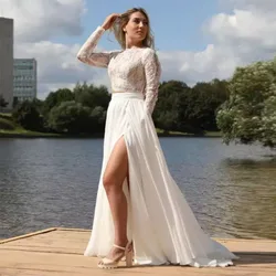 Elegante gonna da sposa in Chiffon bianco lunga gonna da sposa Sexy con spacco alto su misura qualsiasi colore primavera estate donna gonna da spiaggia Boho