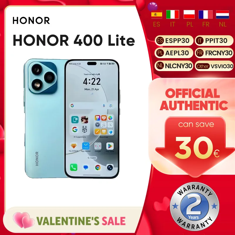 HONOR 400 Lite 5G Smartphone MediaTek Dimensity 7025-Ultra 6.7 ''AI bouton de caméra 108MP HD 5230mAh 35W surCharge AMOLED affichage