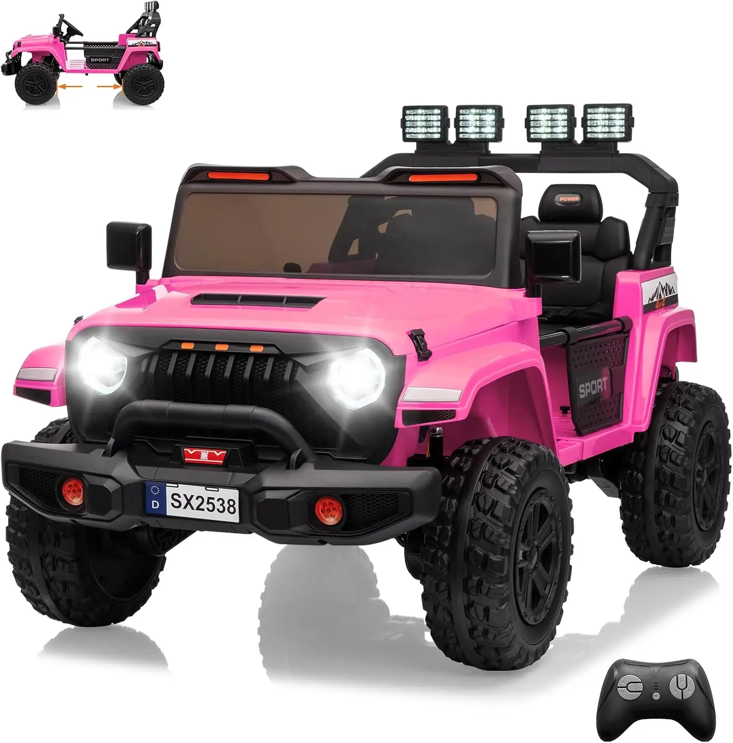 ركوب على شاحنة للأطفال، جسم سيارة قابل للتعديل، ركوب 4WD 24V على ألعاب للأطفال الكبار، جهاز تحكم عن بعد، مقعدين، 3 سرعات، أضواء LED