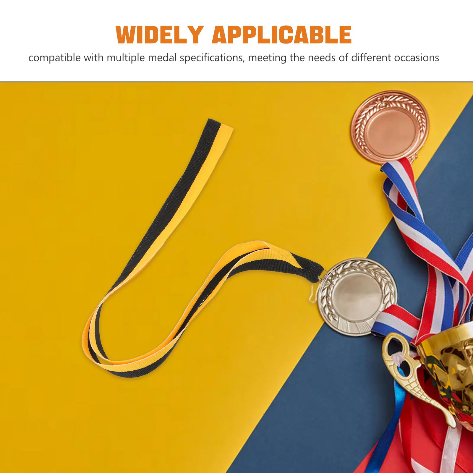 20pcs Yellow Black Striped Medal Lanyards with Snap Clips for Awards Competitions