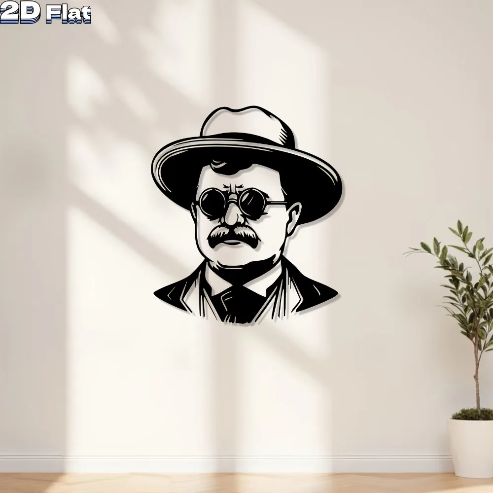 1pc Teddy Roosevelt Iron Wall Art Rustproof Metal Hanging Decor With Hook For Study Garden Patio Home Presidential Sculpture