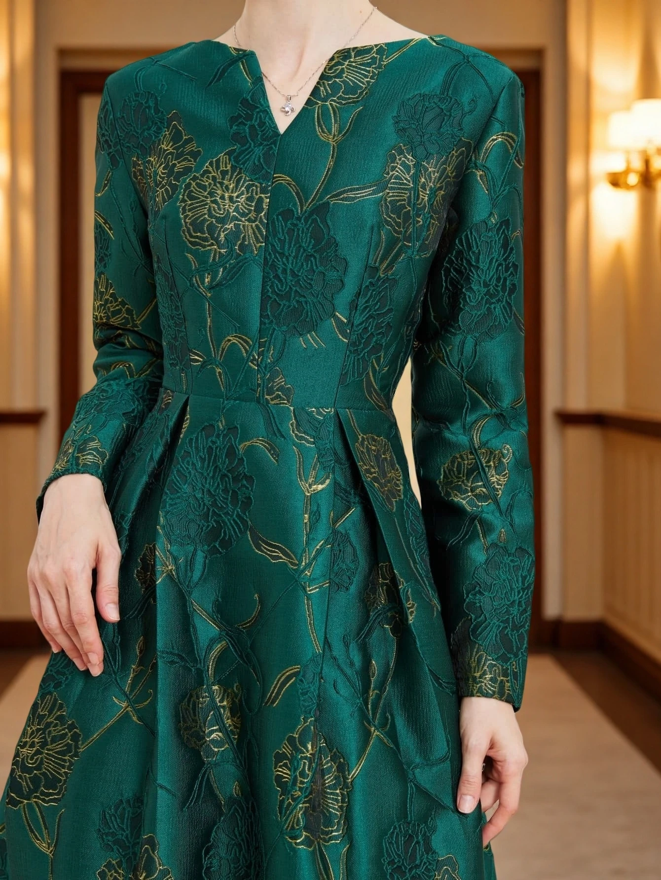 DEVCHATA Vintage mujer vestido Jacquard de manga larga Floral elegante vestido de fiesta para eventos de noche nueva llegada vestido de baile de moda