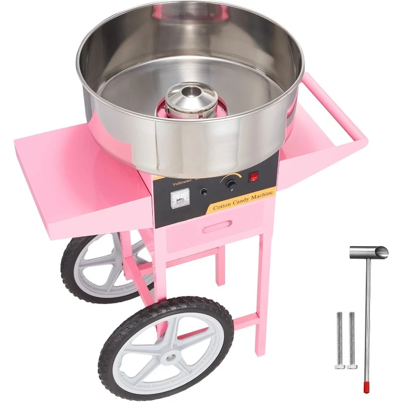 Electric Cotton Candy Machine Cart,1000W Commercial Floss Maker W/Stainless Steel Bowl, Sugar Scoop and Drawer,Perfect for Home