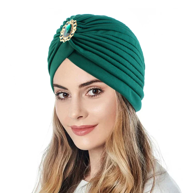 New Women Beads Knot Twist Turban Headbands Cap Instant Hijab With Cap Headwear Casual Streetwear Female Muslim Indian Hat