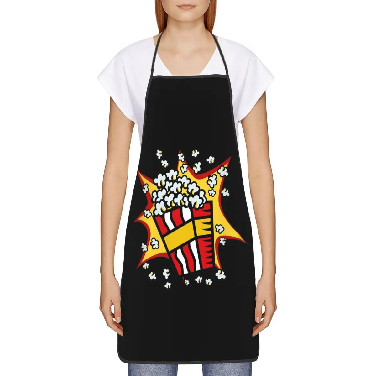 

Забавный мультяшный фартук для попкорна, шеф-повар, кулинария, кухня, нагрудник без рукавов, кухонный сарафан для уборки для женщин и мужчин, садоводство
