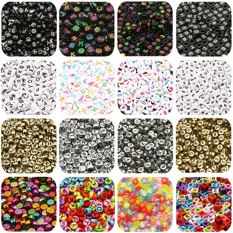 Square Flat Round Russian Letter Digital Acrylic Beads Alphabet Loose Beads For Jewelry Making DIY Necklace Bracelet Accessories