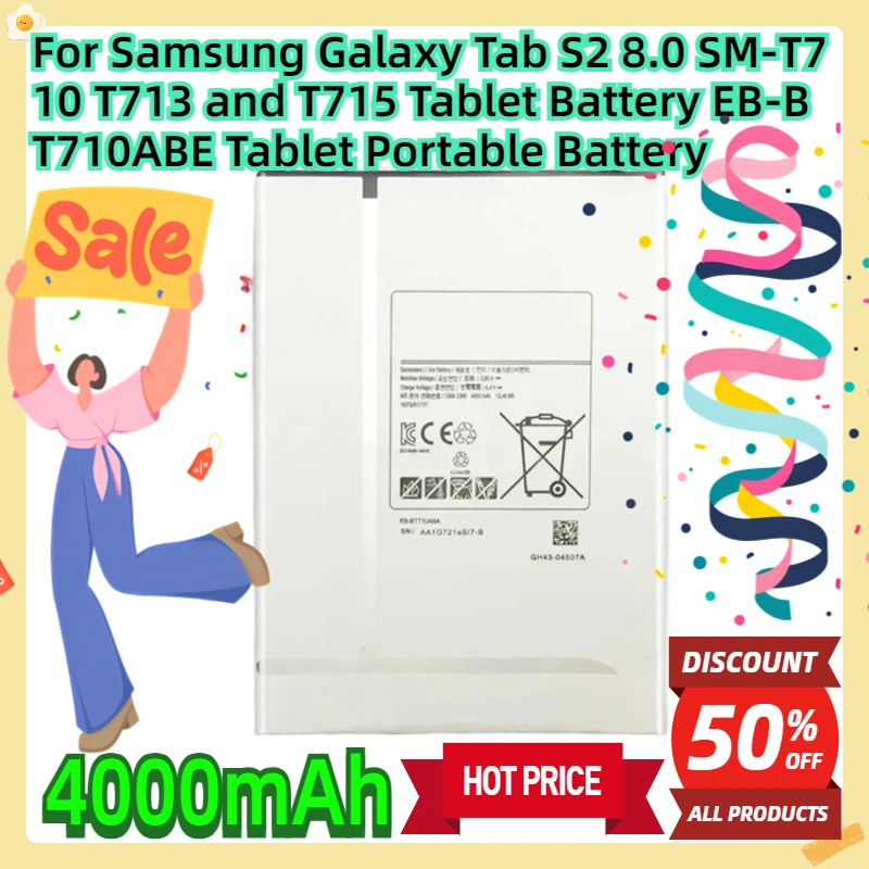 For Samsung Galaxy Tab S2 8.0 SM-T710 T713 and T715 Tablet Battery EB-BT710ABE 4000mAh Tablet Portable Battery