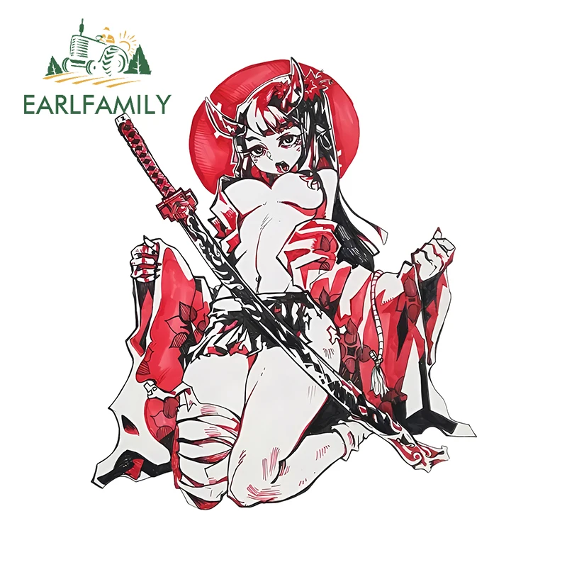 

EARLFAMILY Kimono Warrior Girl Car Stickers Cool Persoanlity Japanese Style Graffiti Decals Beautiful Computer Case Decoration