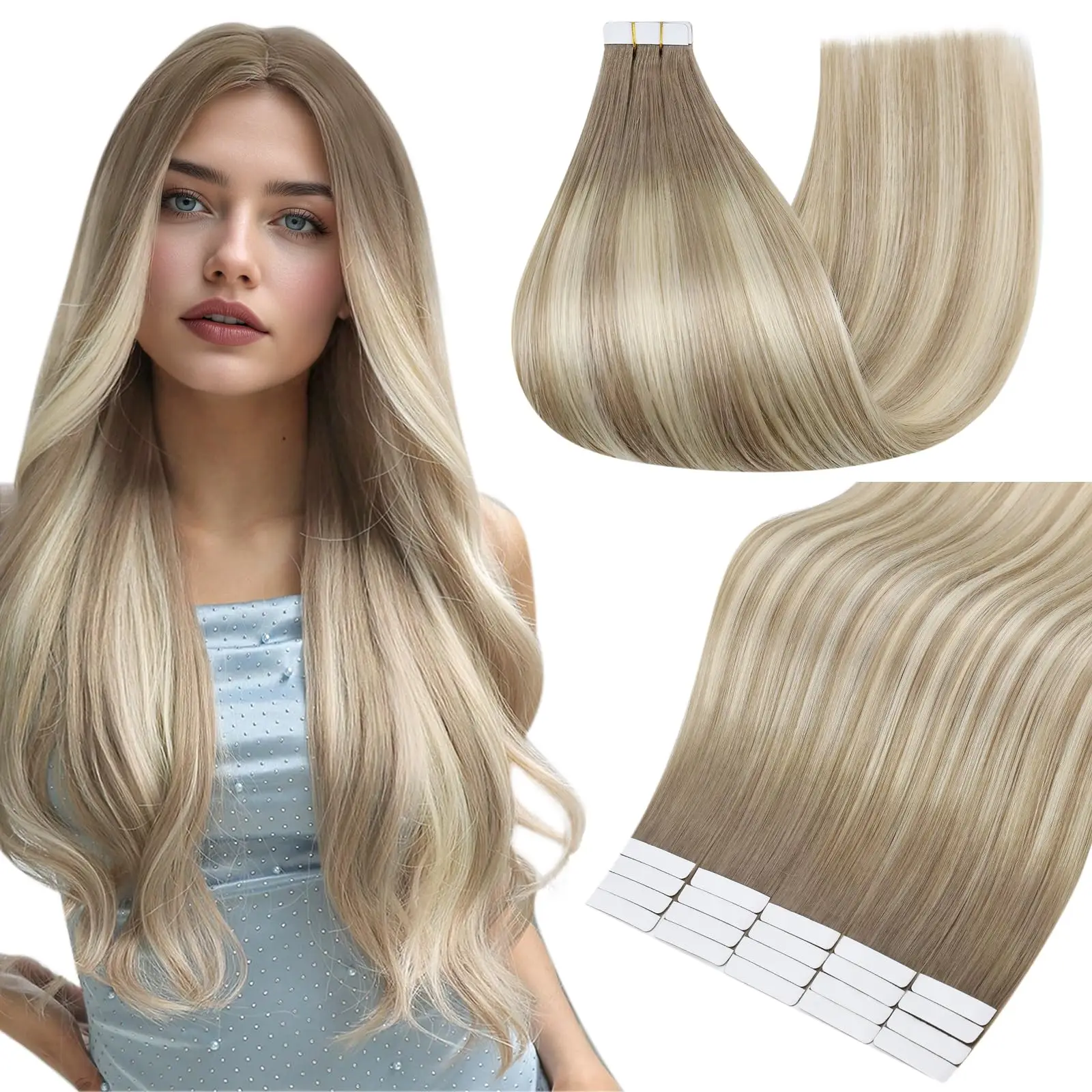 

20 шт., набор лент для наращивания, 100% человеческие волосы Remy, 12-26 дюймов, ультратонкий уток, легко удаляется