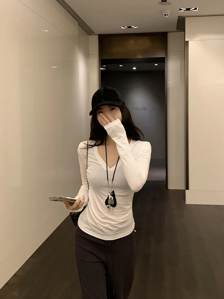 

EKOOL Шелковая футболка Long Sve, женская летняя облегающая футболка с v-образным вырезом, легкий дышащий цветной топ для поездок на работу