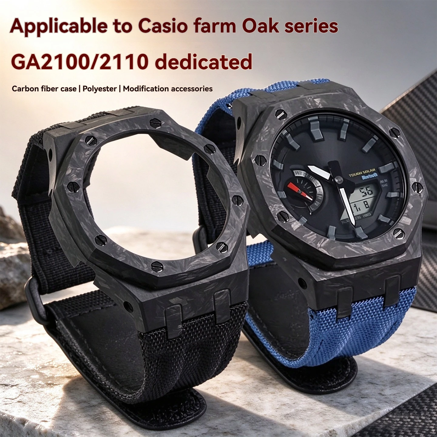For Casio G-Shock GA-2100 GM-2100 GA2110 GBM/GM2100 Ultra-Light Carbon Fiber Bezel & Nylon Watch Strap Mod Parts Men's Modified