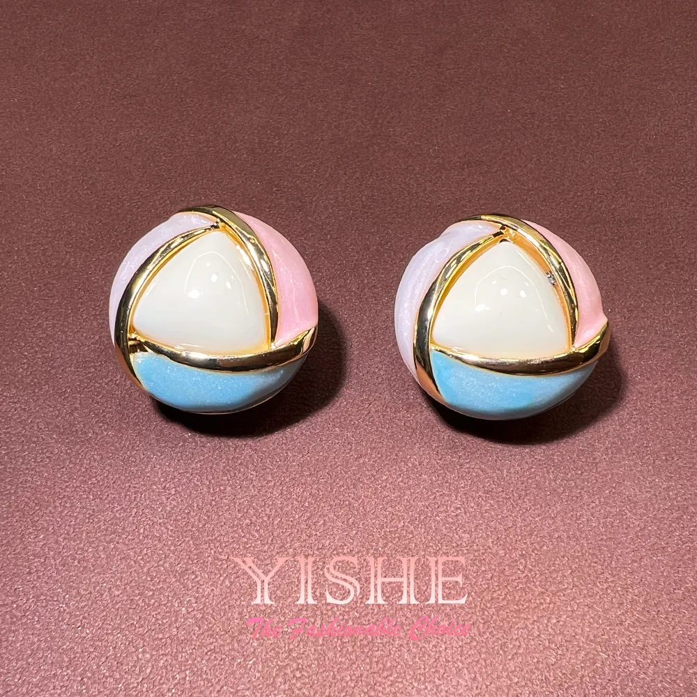 New Chinese earrings enamel rouge tender pink petal studs, elegant gold-plated versatile high-end S925 earrings