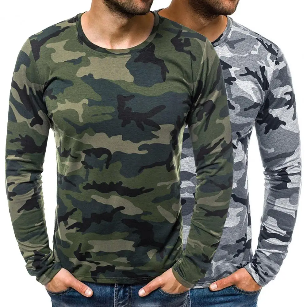 Top Men Round Neck T-shirt Male Pullover Slim Long Sleeve Camouflage T-shirts Base Autumn Tees T-shirts футболка мужская