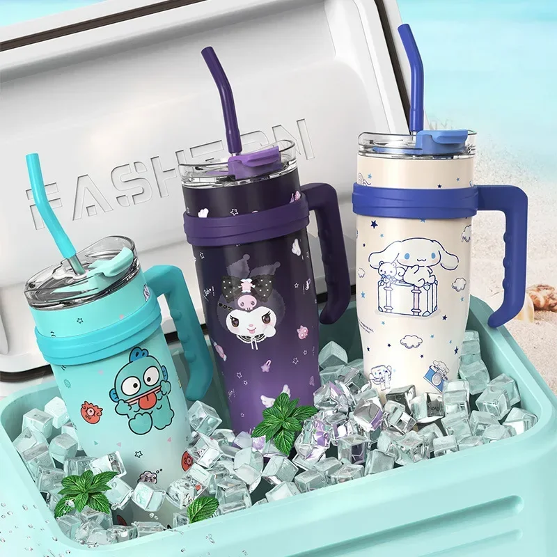 Sanrio Large Capacity Water Bottle Cinnamoroll Kuromi My Melody Portable 304 Straw Water Cup for Outdoor Sports Fitness