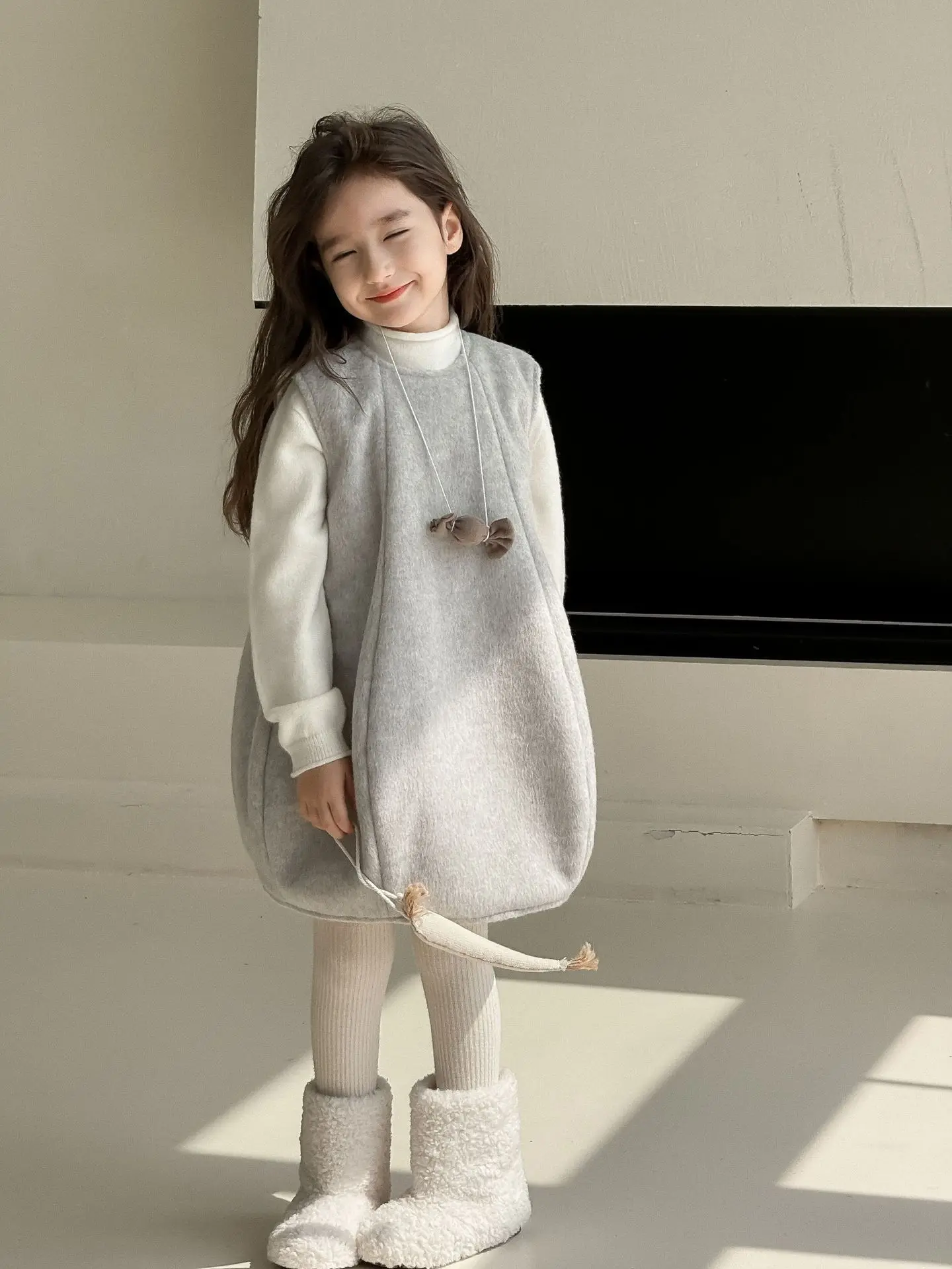 Girls Skirts 2024 Winter New Childrens Clothes Girl Baby Foreign Style Woolen Lantern Cotton Skirt Casual Simple Daily image 4